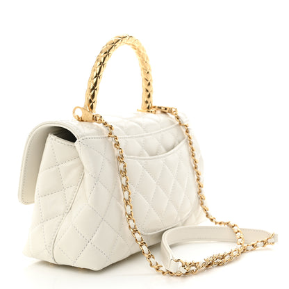 Chanel Shiny Calfskin Quilted Mini Coco Chain Gold Handle Flap White 3 of 13