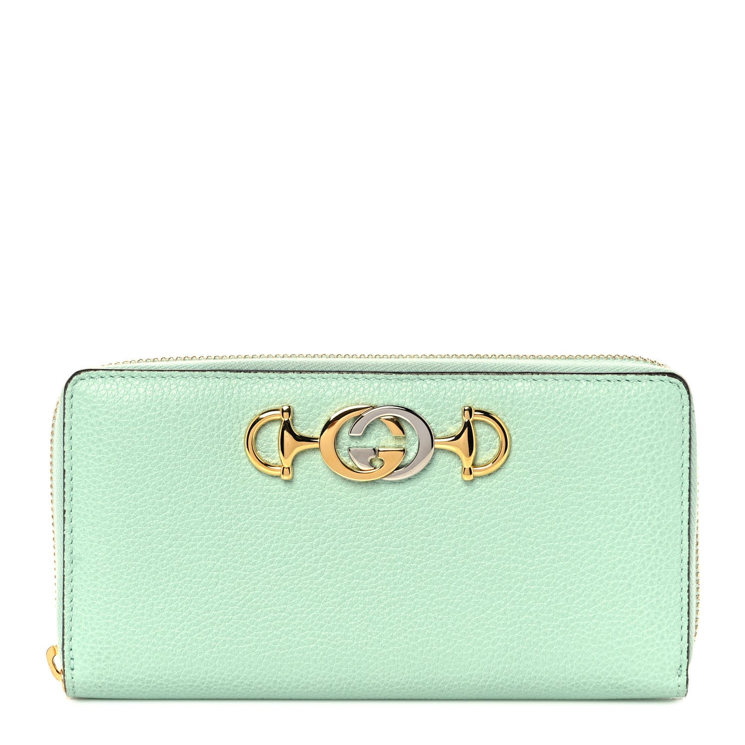 Gucci Posillipo Grain Calfskin Zumi Zip Around Wallet Water Green 1 of 8
