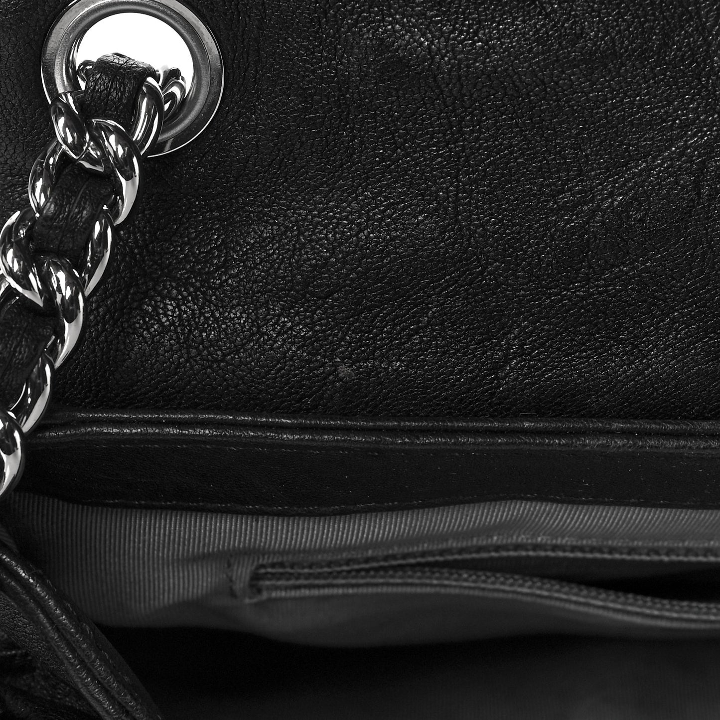 Washed Lambskin Quilted Medium Chain Around Messenger Black
