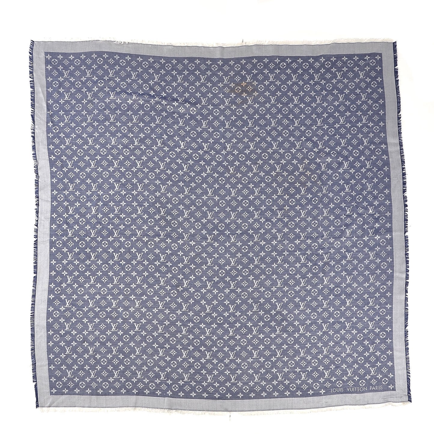 Silk Wool Monogram Denim Shawl Blue