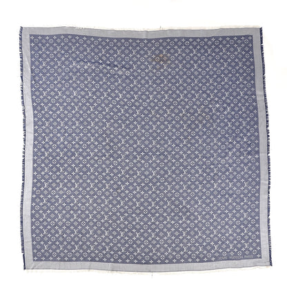 Louis Vuitton Silk Wool Monogram Denim Shawl Blue 1 of 7