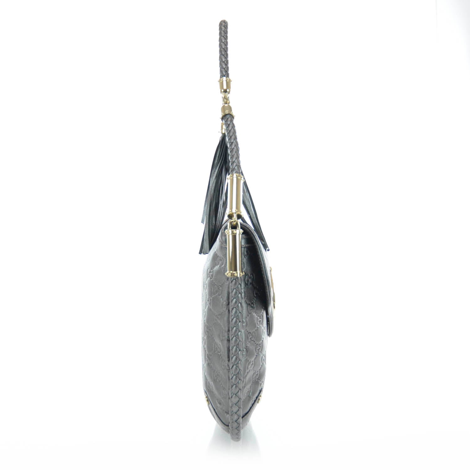 Gucci Guccissima Britt Tassel Shoulder Bag Gunmetal 4 of 21