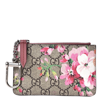 Gucci GG Supreme Monogram Blooms Key Ring Coin Case Beige Multicolor Dry Rose 1 of 6