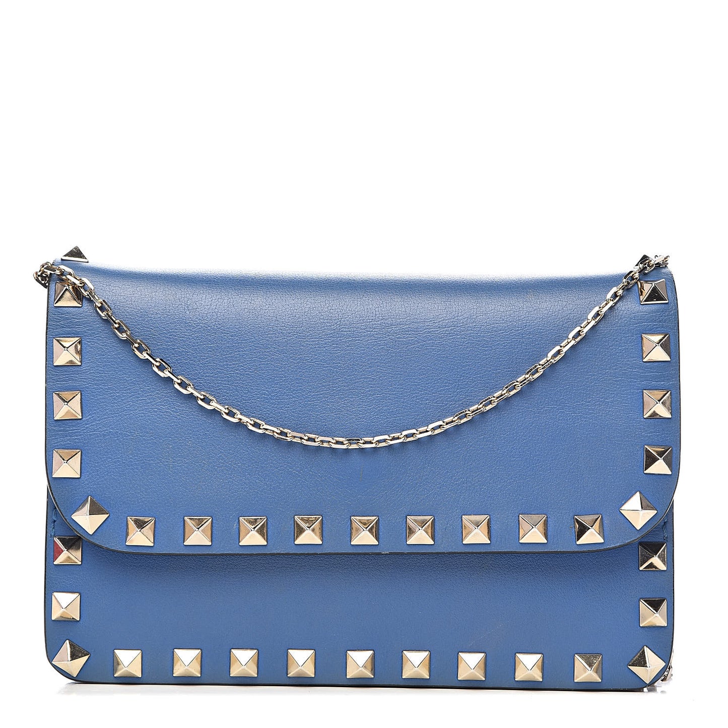 Vitello Rockstud Chain Flap Crossbody Bag Light Sapphire