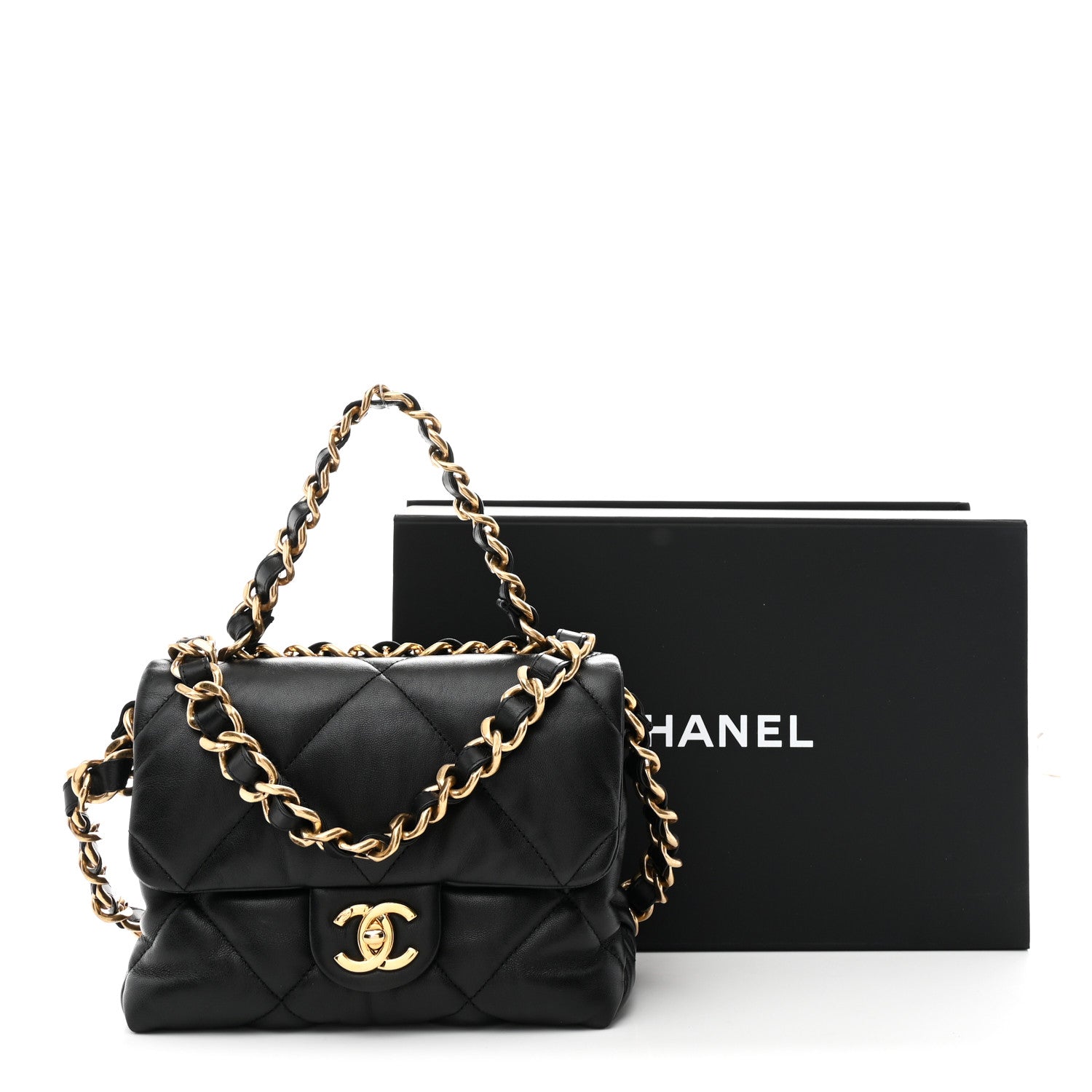 Chanel Lambskin Quilted Small Chain Top Handle Flap Black 11 of 11
