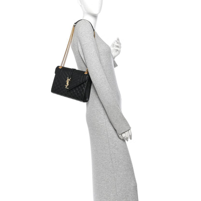 Saint Laurent Grain De Poudre Textured Mixed Matelasse Triquilt Medium Monogram Satchel Black 2 of 10