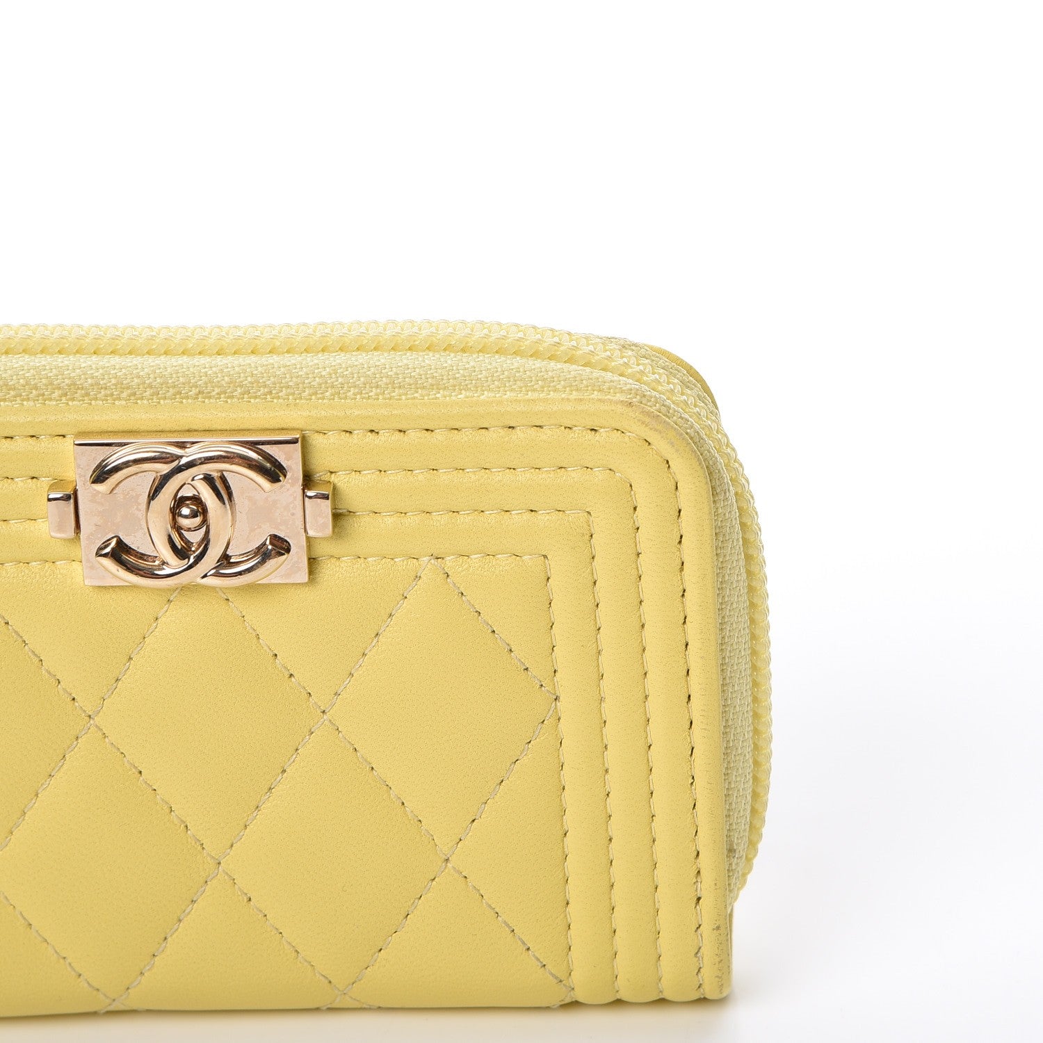 Chanel Lambskin Quilted Boy Zip Around Coin Purse Wallet Yellow 9 of 13