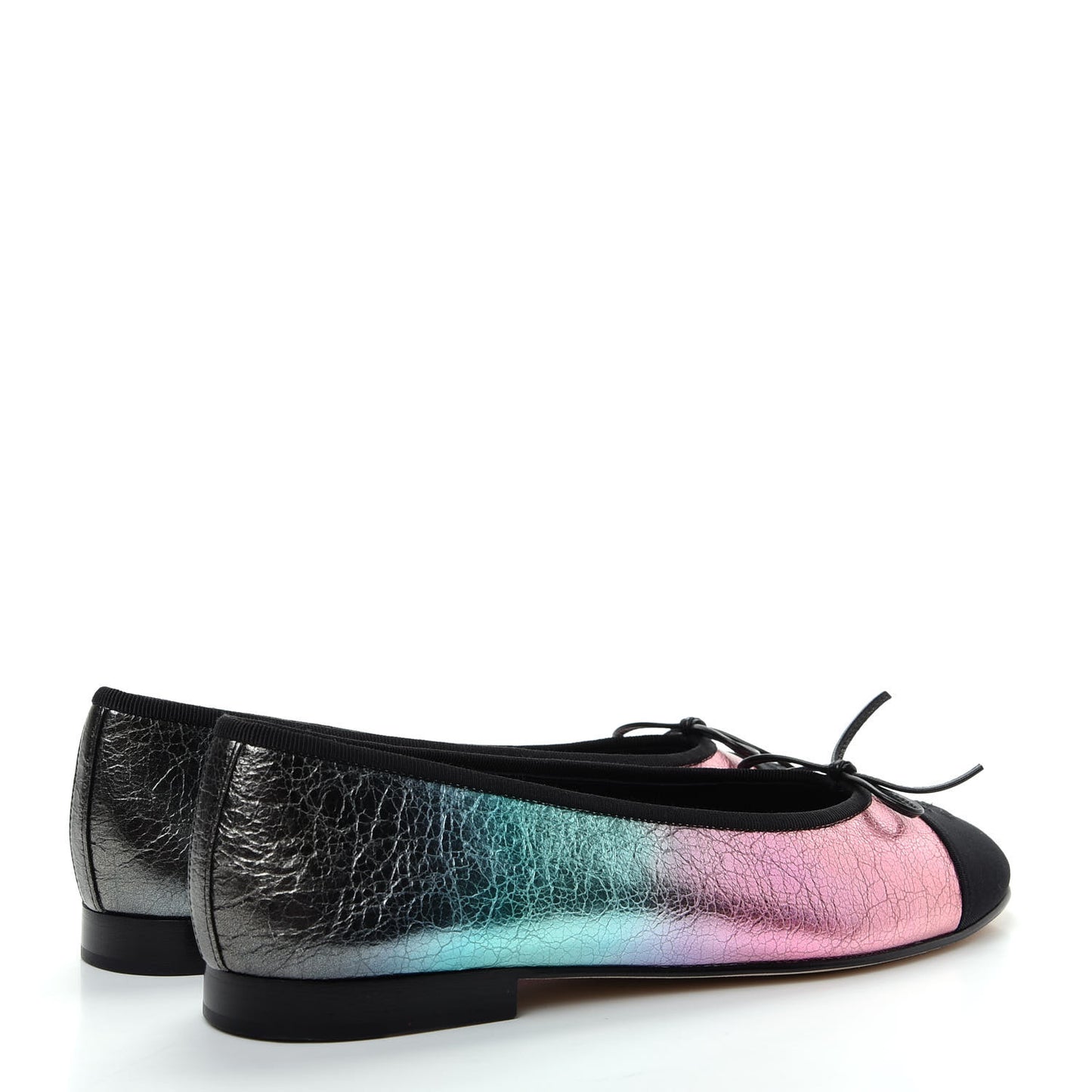 Laminated Calfskin Grosgrain Cap Toe CC Ballerina Flats 40 Multicolor Black