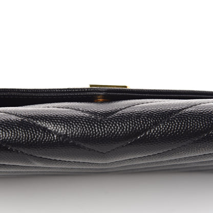 Saint Laurent Grain De Poudre Matelasse Chevron Monogram Flap Wallet Black 15 of 17
