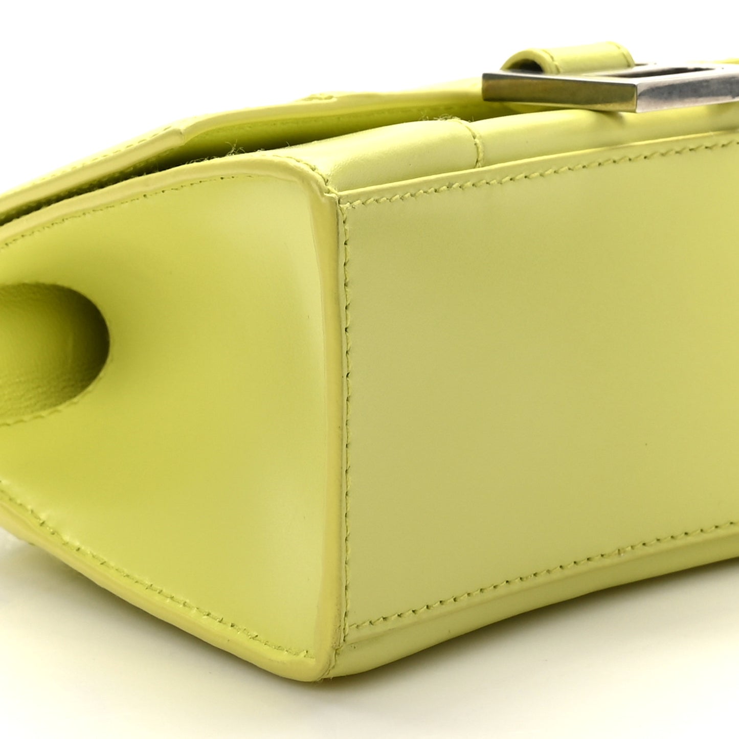 Shiny Box Calfskin Hourglass Top Handle Bag XS Lime