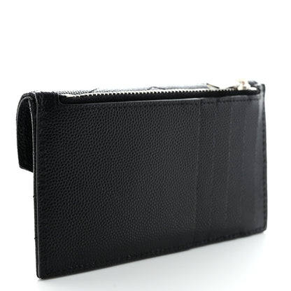 Saint Laurent Grain De Poudre Matelasse Chevron Monogram Compact Wallet Black 3 of 8