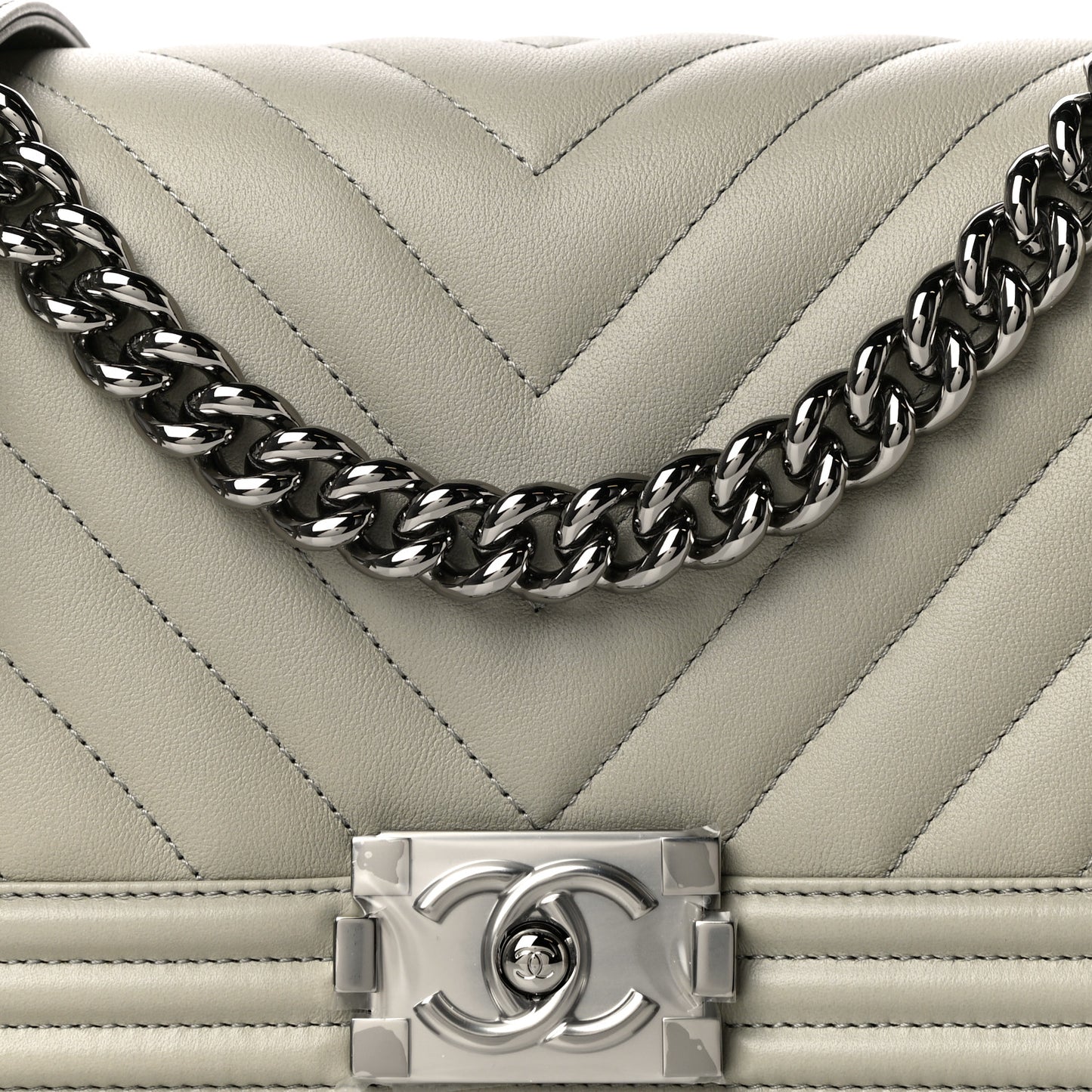 Calfskin Chevron Quilted Medium Boy Flap Grey