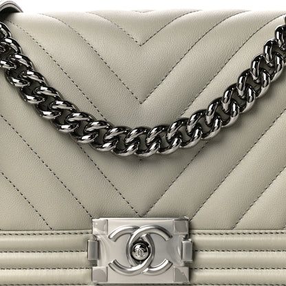 Chanel Calfskin Chevron Quilted Medium Boy Flap Grey 8 of 11