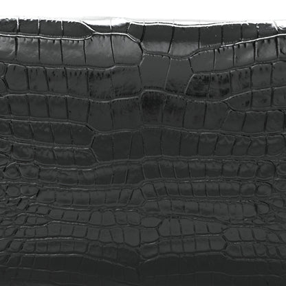 Saint Laurent Calfskin Crocodile Embossed Monogram Uptown Chain Wallet Black 7 of 10