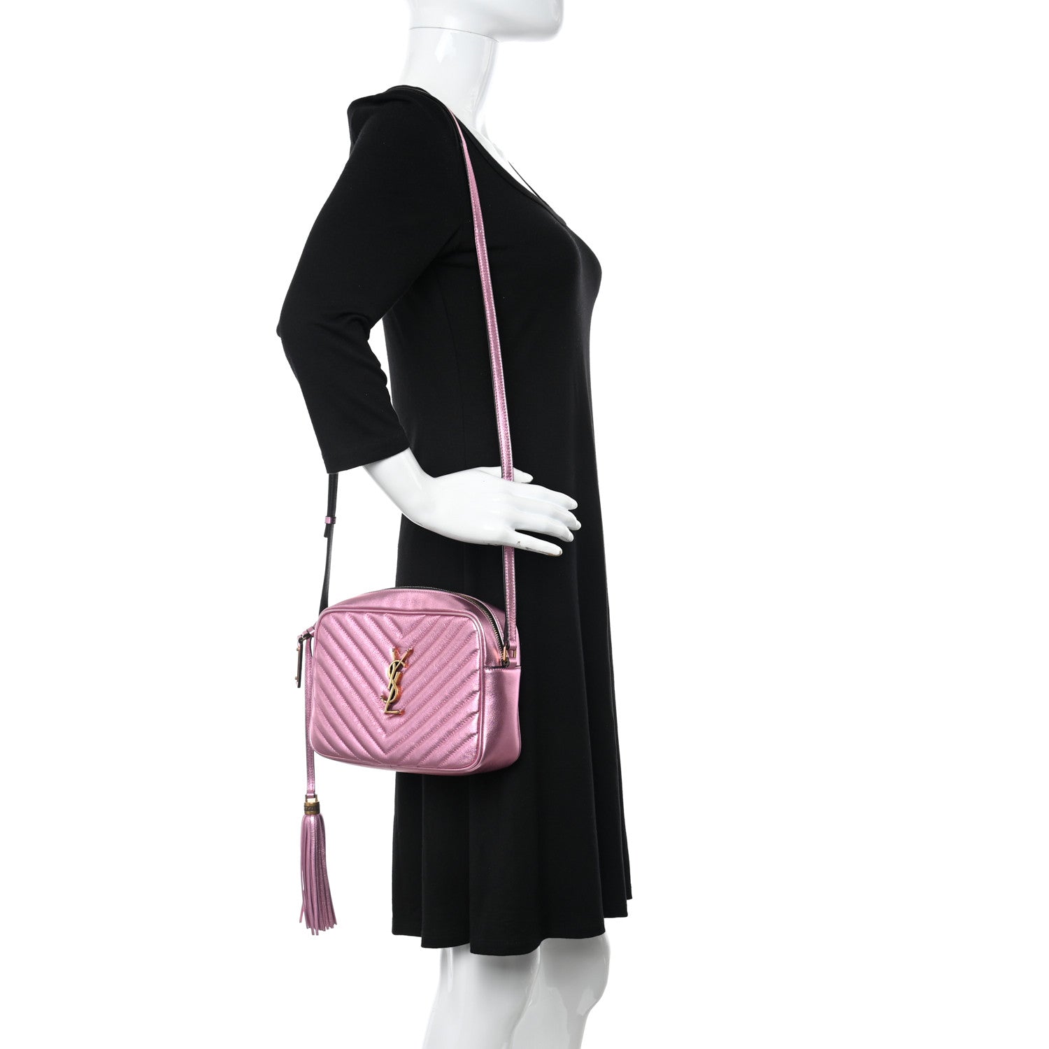 Saint Laurent Metallic Calfskin Matelasse Monogram Lou Camera Bag Vegas Pink 2 of 12