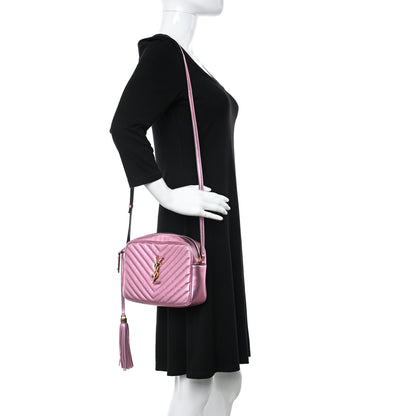 Saint Laurent Metallic Calfskin Matelasse Monogram Lou Camera Bag Vegas Pink 2 of 12