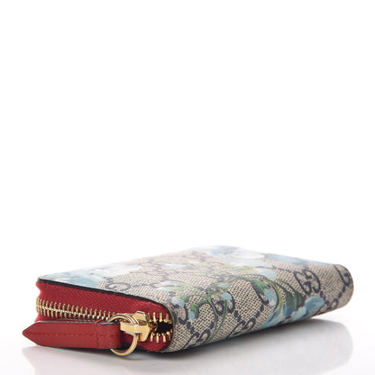 Gucci GG Supreme Monogram Blooms Zip Around Card Case Wallet Beige Blue Navy Hibiscus Red 4 of 9