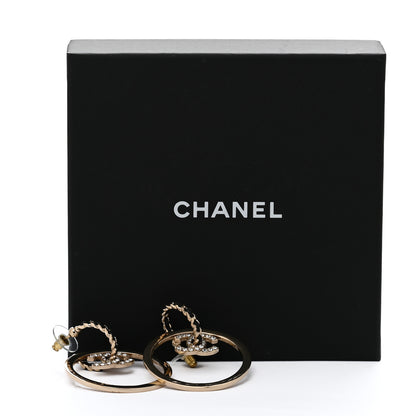 Chanel Metal Crystal Lambskin CC Chain Hoop Earrings Gold Black 5 of 5