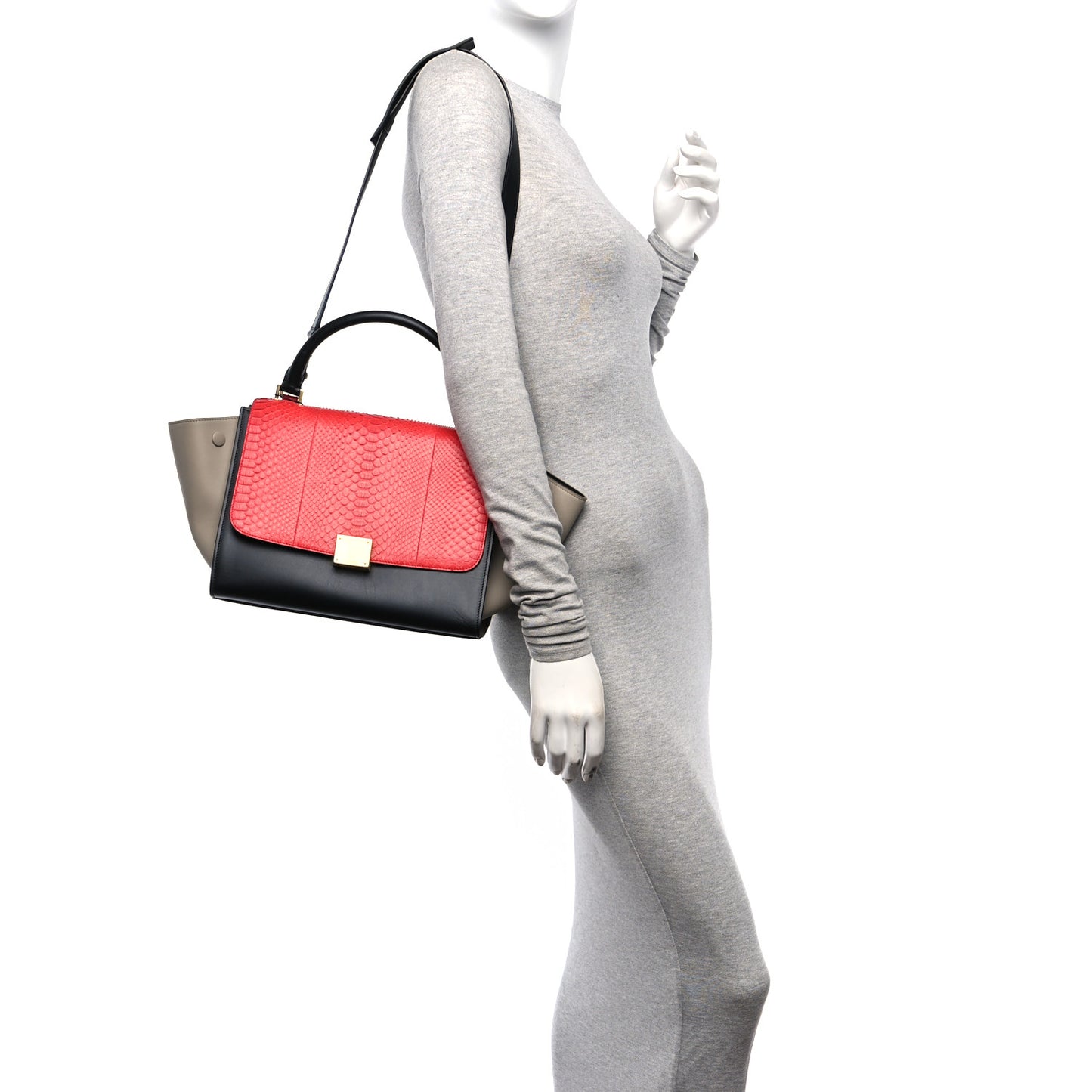 Snakeskin Calfskin Medium Trapeze Red Black