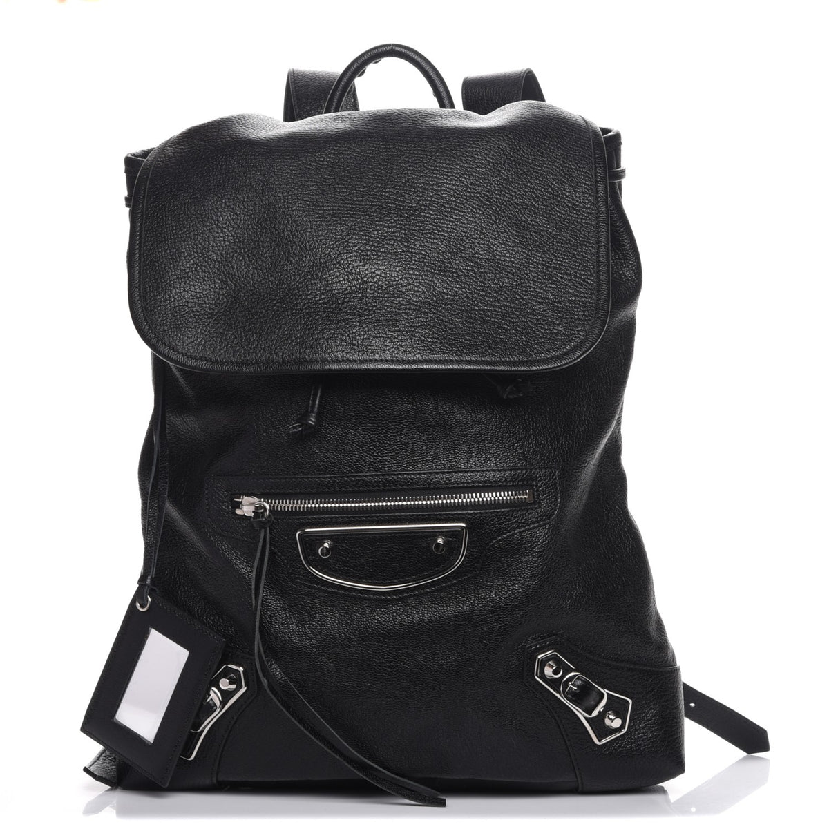 Chevre Silver Metallic Edge Hardware Backpack Black