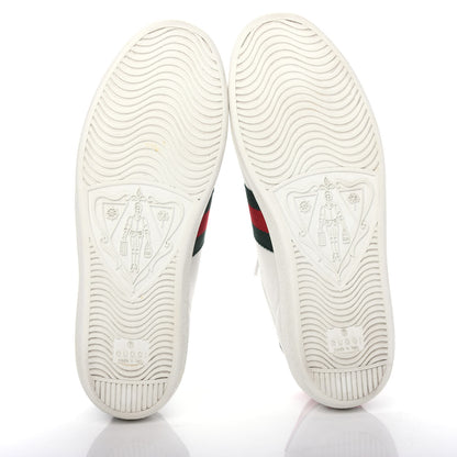 Gucci Calfskin Ayers Bee Embroidered Womens Ace Sneakers 37.5 White Green 6 of 11