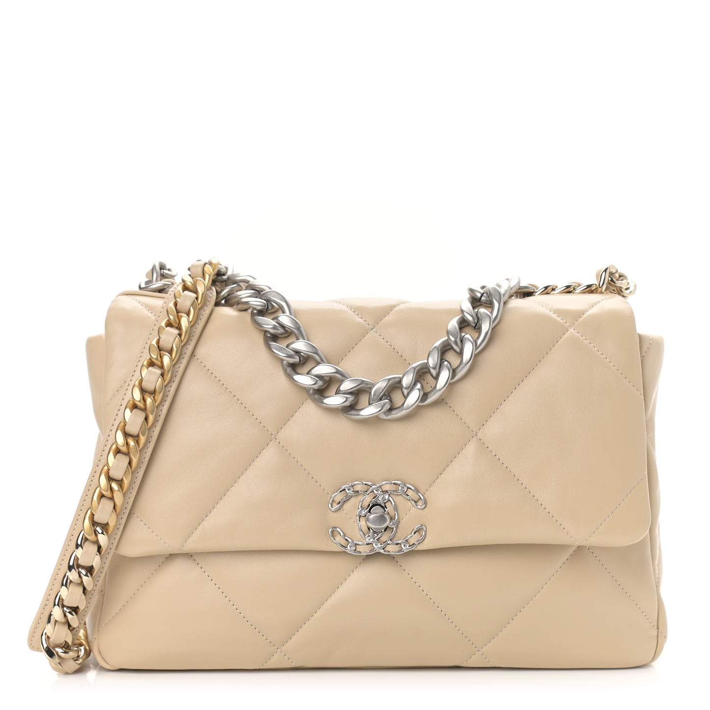 Lambskin Quilted Large Chanel 19 Flap Beige