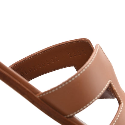 Hermes Box Calfskin Oran Sandals 38 Gold 9 of 9