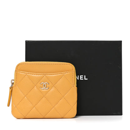 Chanel Caviar Quilted Zip Card Holder Wallet Yellow 8 of 8