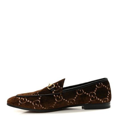 Gucci Velvet GG Monogram Horsebit Womens Jordaan Loafers 40 Brown Black 1 of 10