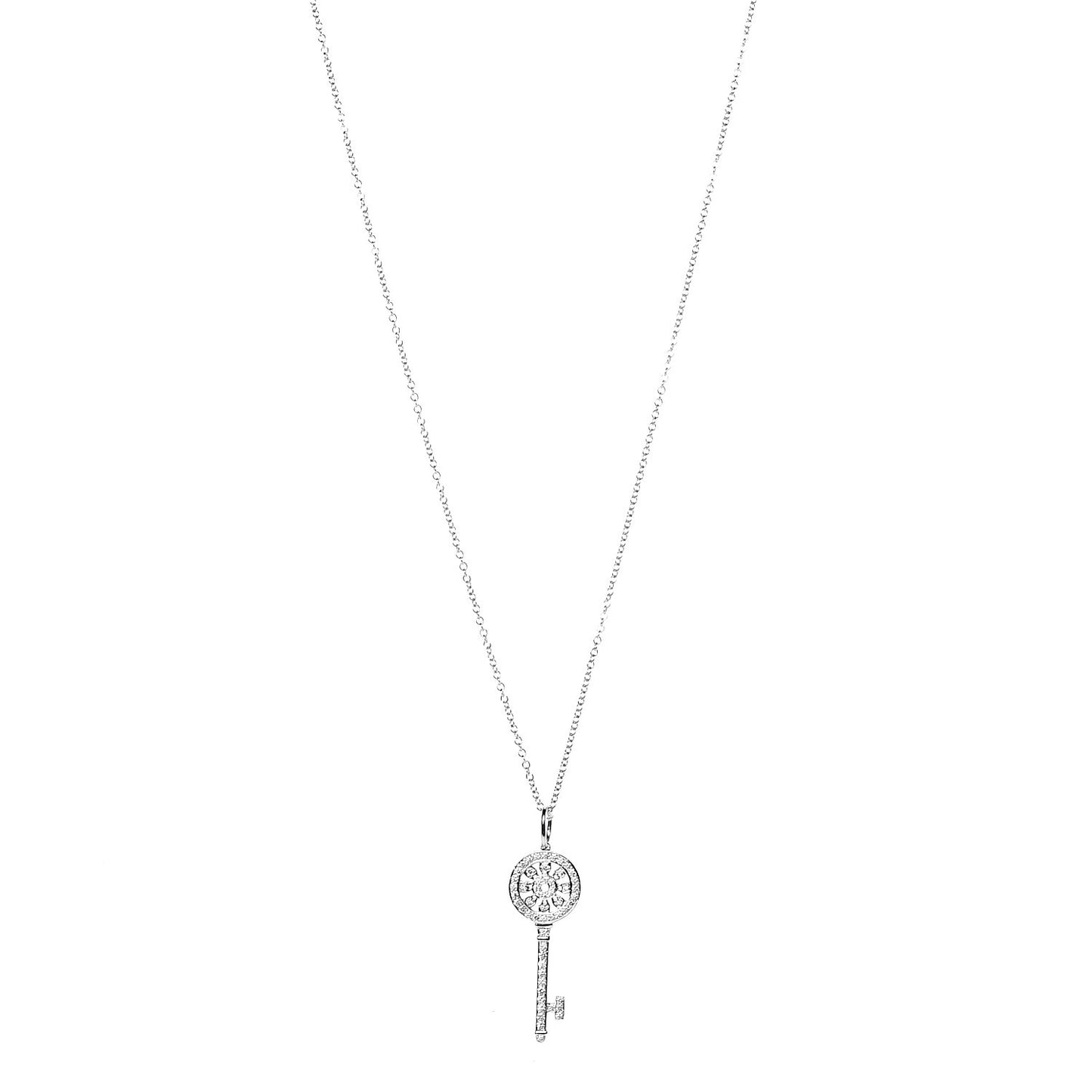 18K White Gold Diamond Mini Petals Key Pendant