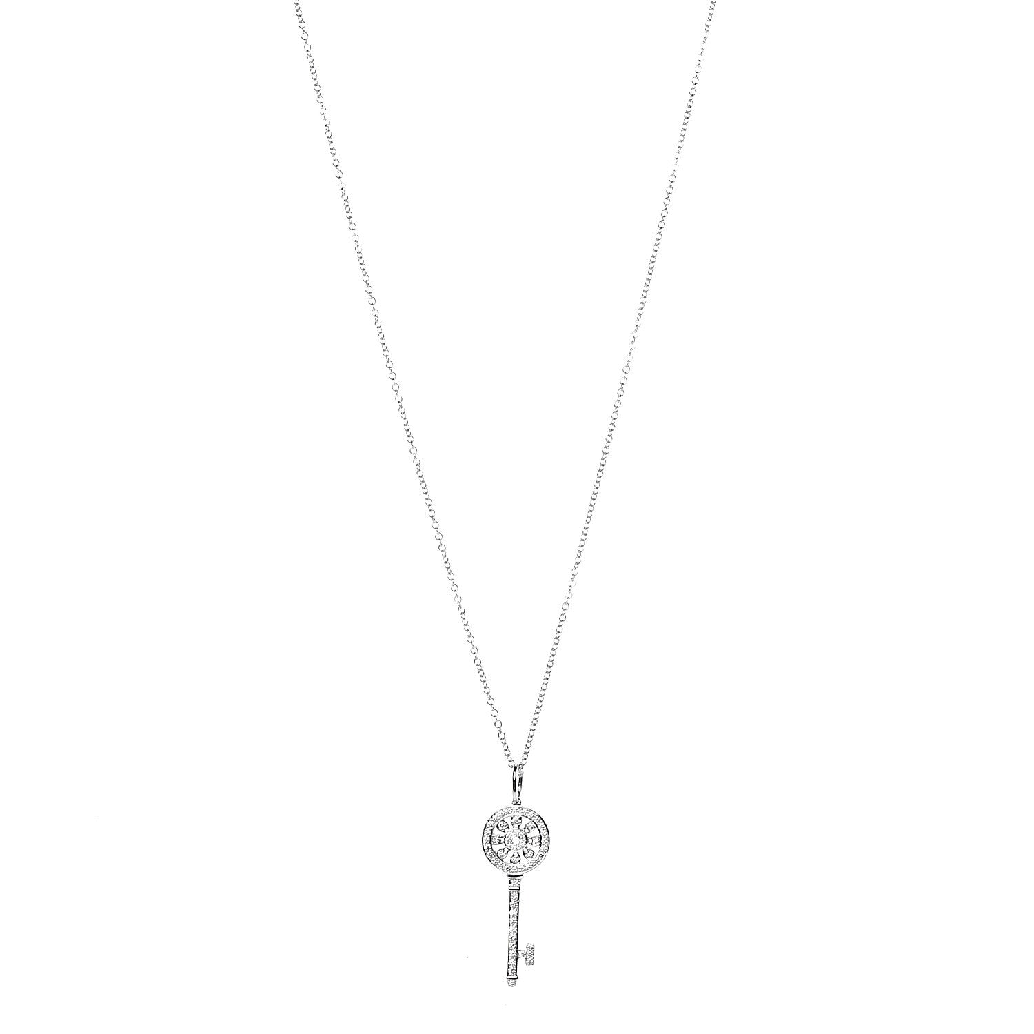 Tiffany 18K White Gold Diamond Mini Petals Key Pendant 1 of 7