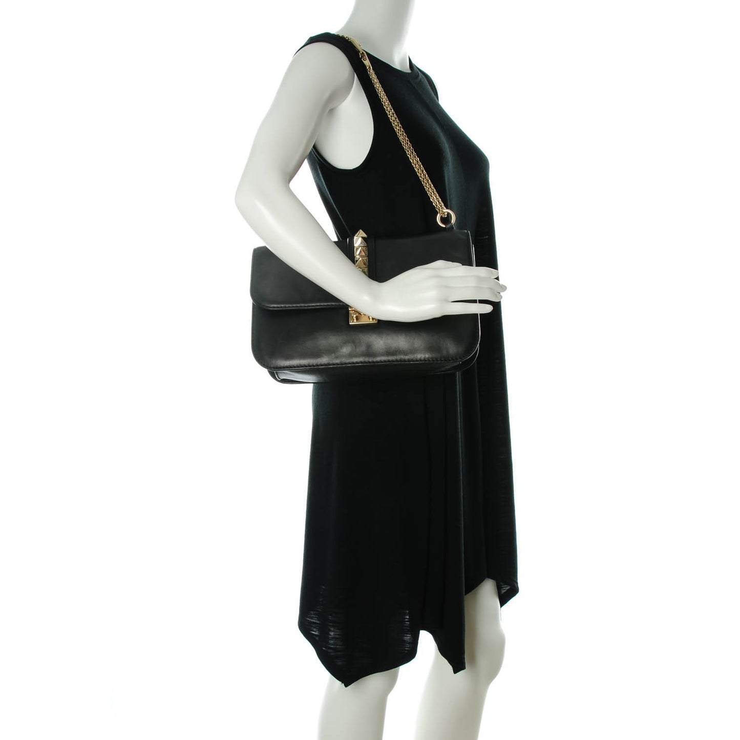 Vitello Large Glam Lock Rockstud Flap Black