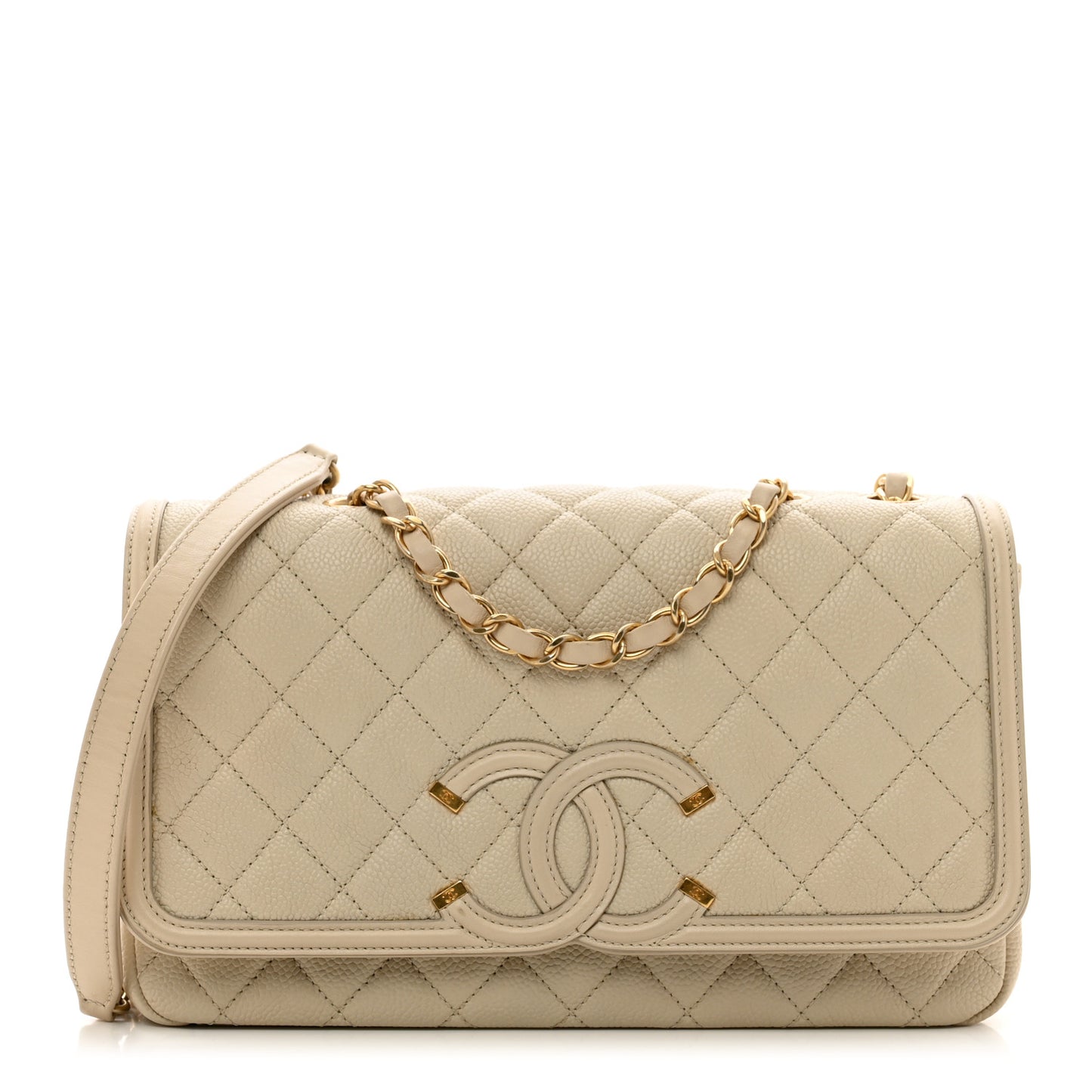 Caviar Quilted Medium CC Filigree Flap Beige