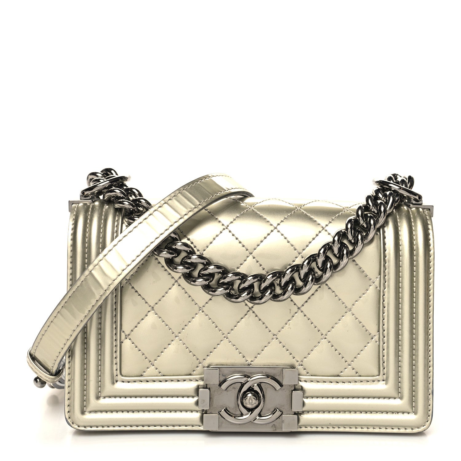 Chanel Metallic Patent Calfskin Quilted Small Boy Flap Silver 1 of 14
