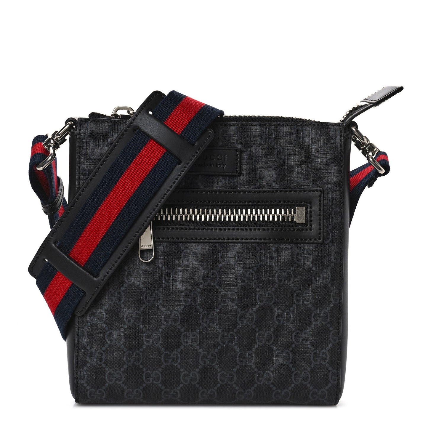 GG Supreme Monogram Web Small Flat Messenger Bag Black Grey