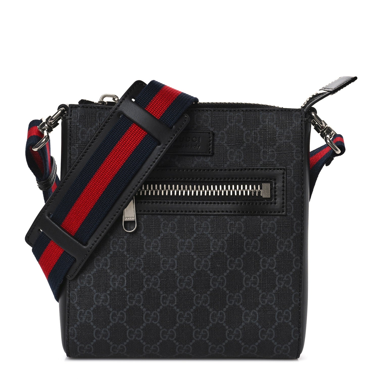 Gucci GG Supreme Monogram Web Small Flat Messenger Bag Black Grey 1 of 8