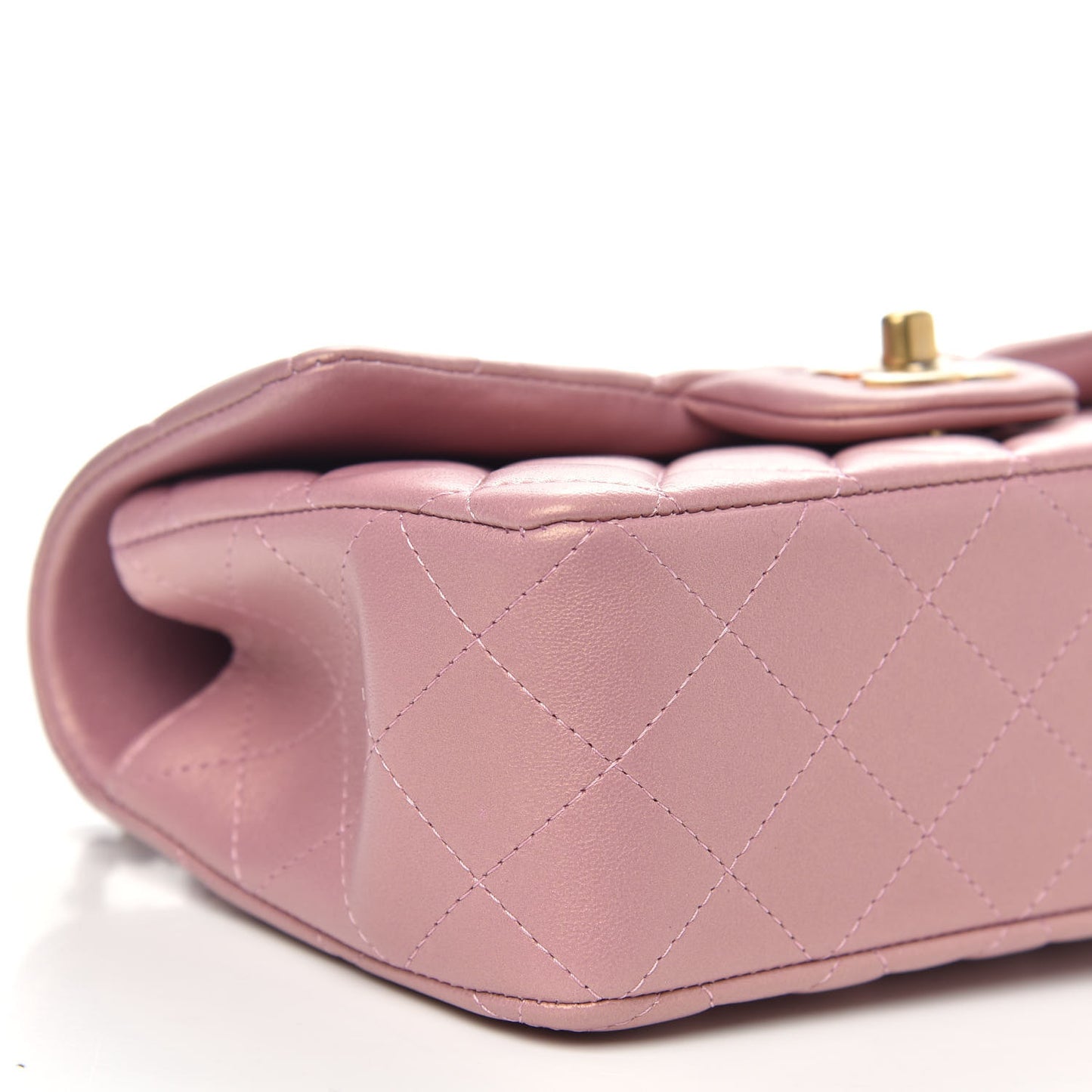 Iridescent Lambskin Quilted Mini Top Handle Rectangular Flap Pink