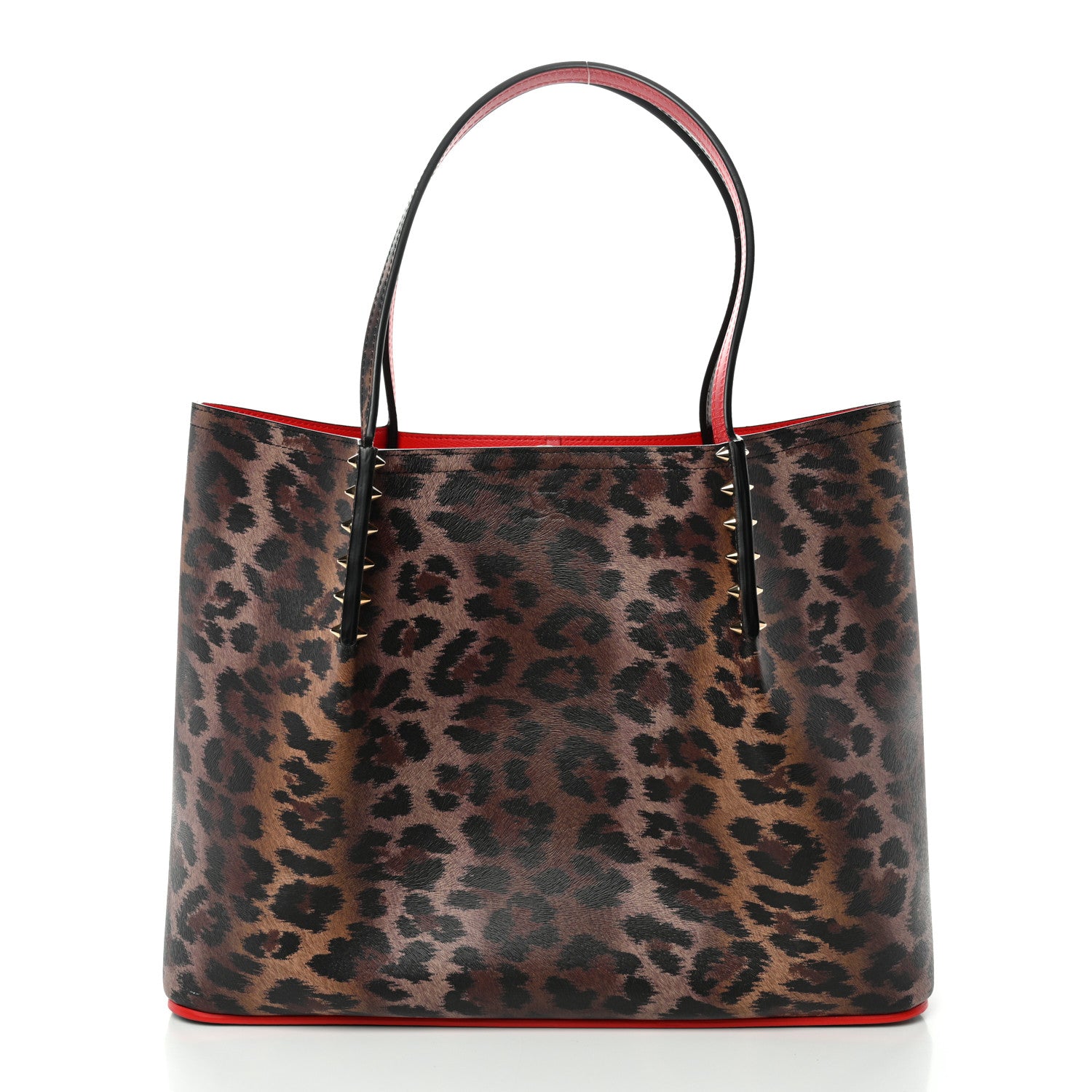 Christian Louboutin Calfskin Leopard Print Spikes East West Cabata Tote Brown 1 of 9
