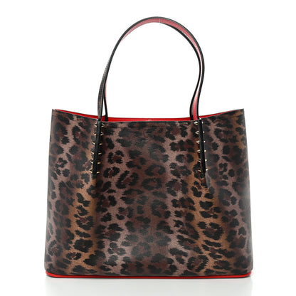 Christian Louboutin Calfskin Leopard Print Spikes East West Cabata Tote Brown 1 of 9
