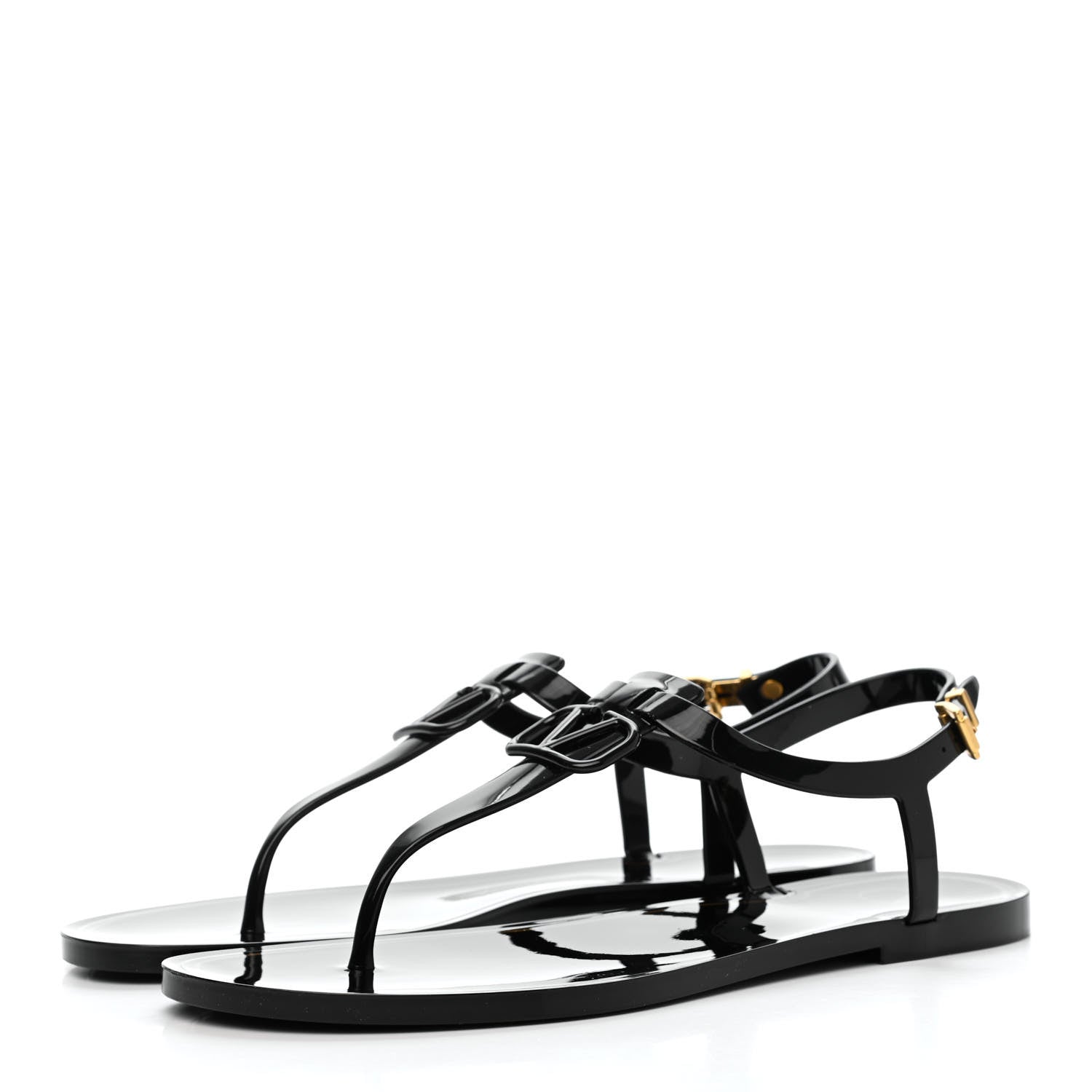Valentino Garavani PVC Vlogo Flat Thong Sandals 41 Black 3 of 8