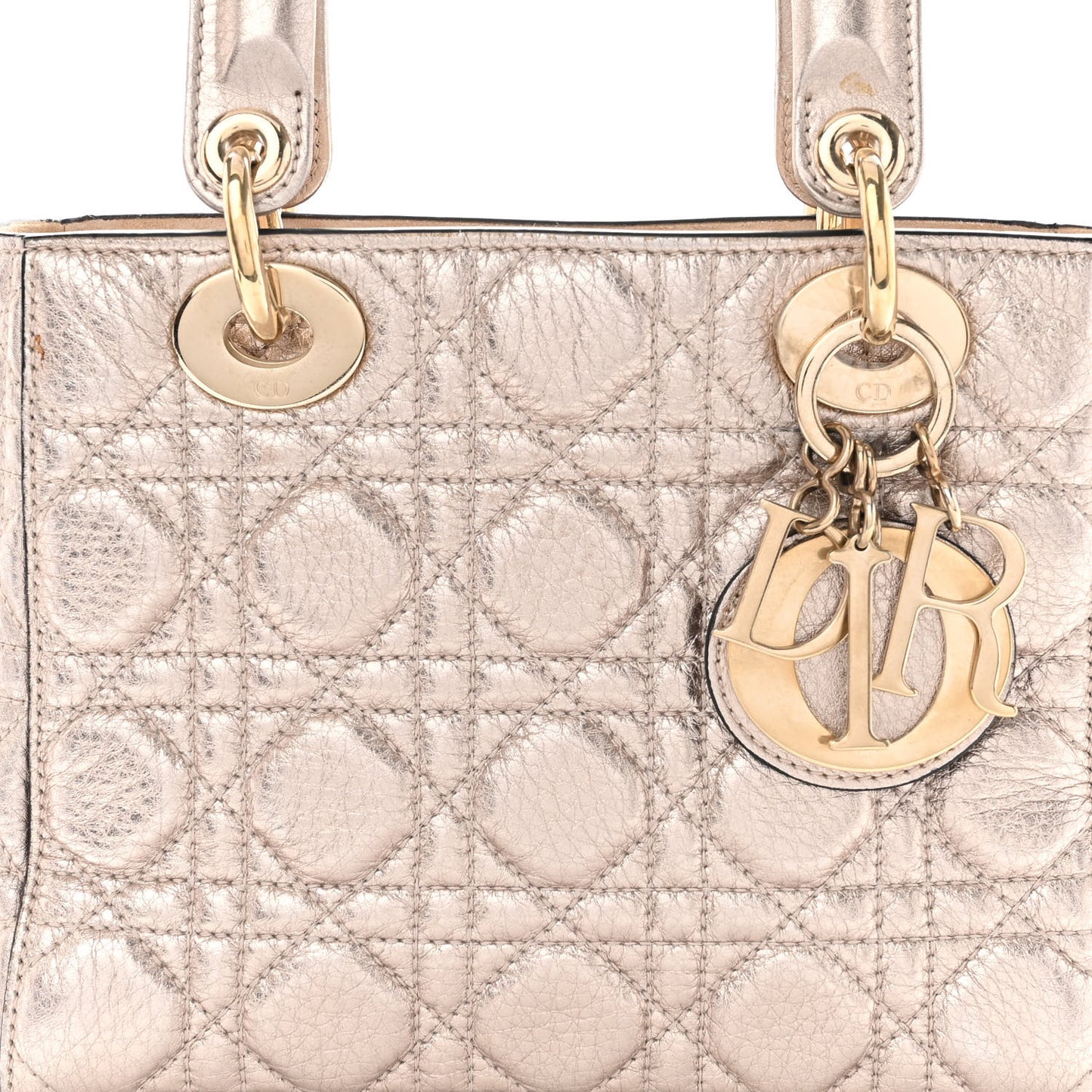 Metallic Grained Calfskin Cannage Small Supple Lady Dior Pale Gold