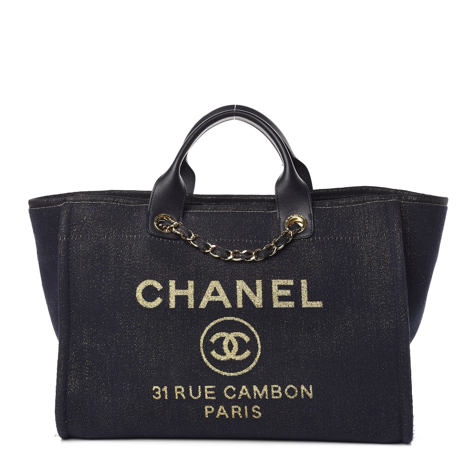 Chanel Lurex Canvas Medium Deauville Tote Navy Blue Gold 1 of 13