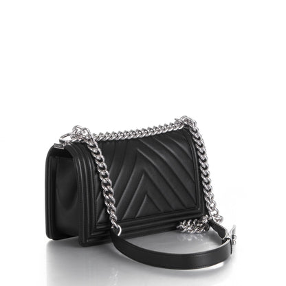 Chanel Calfskin Chevron Quilted Medium Boy Flap Black 3 of 8