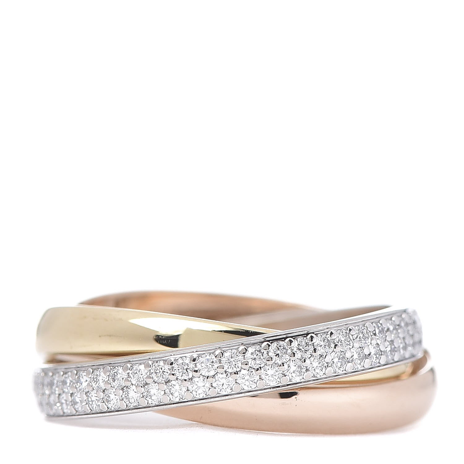 Cartier 18K White Yellow Pink Gold Diamond Small Trinity Paved Ring 51 5.75 1 of 4