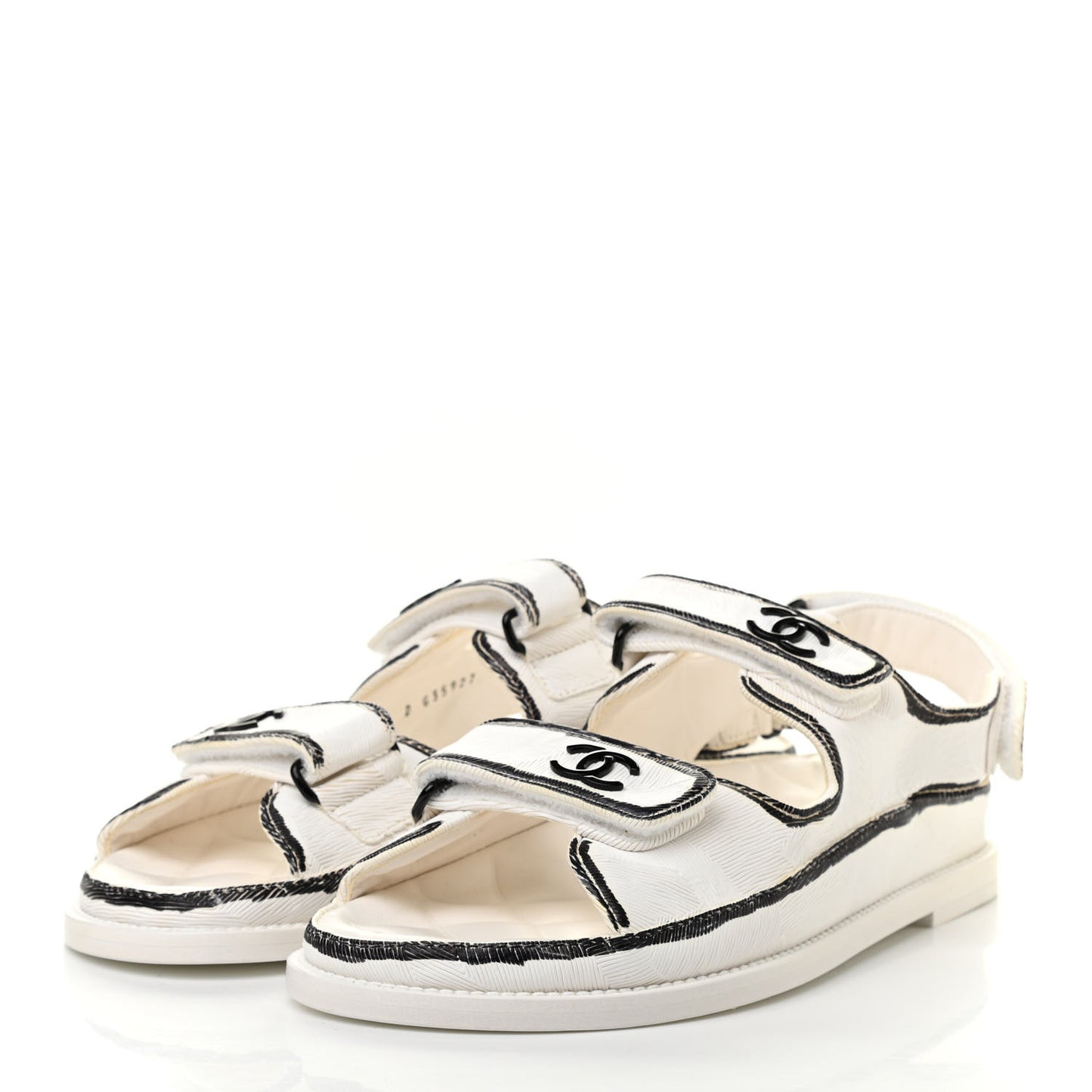 Printed Calfskin Velcro Dad Sandals 38.5 White Black