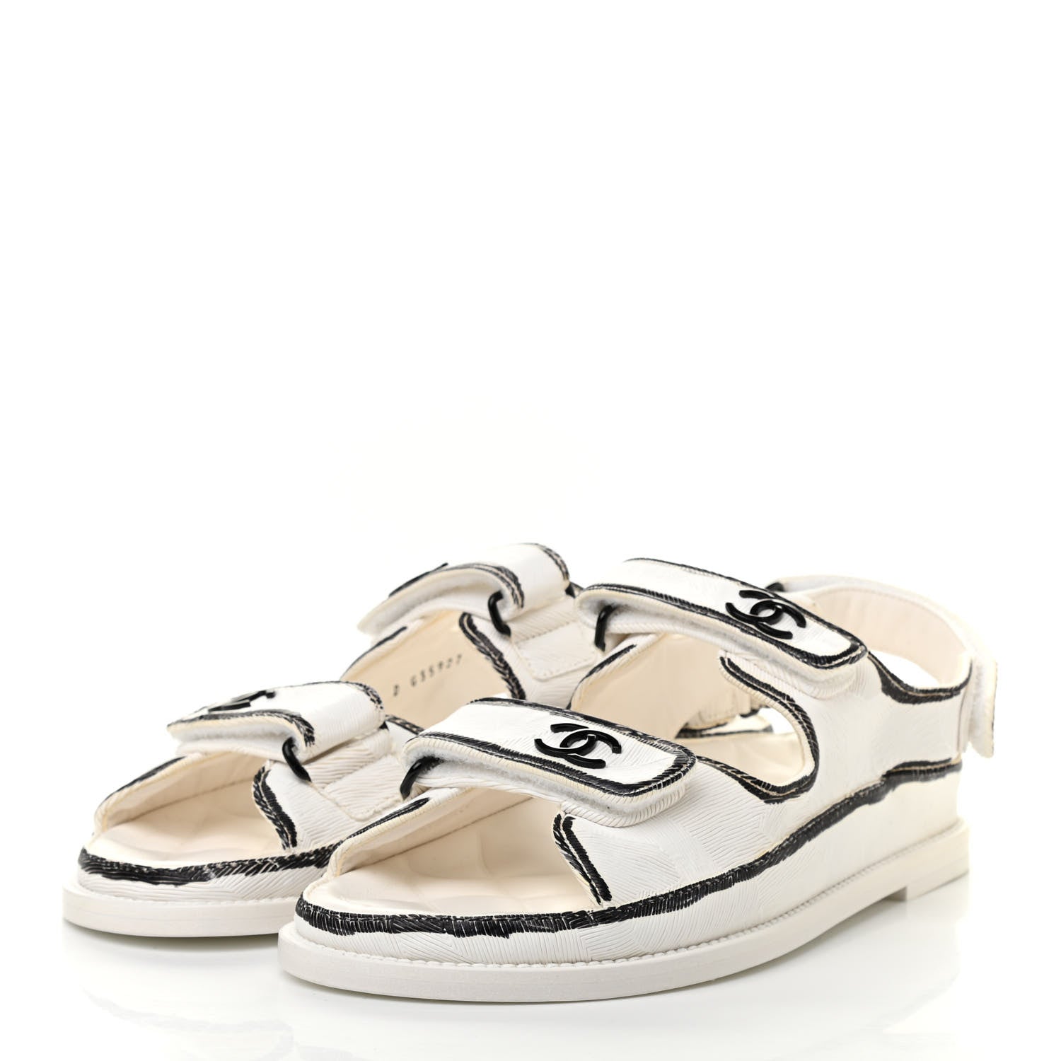 Chanel Printed Calfskin Velcro Dad Sandals 38.5 White Black 3 of 8