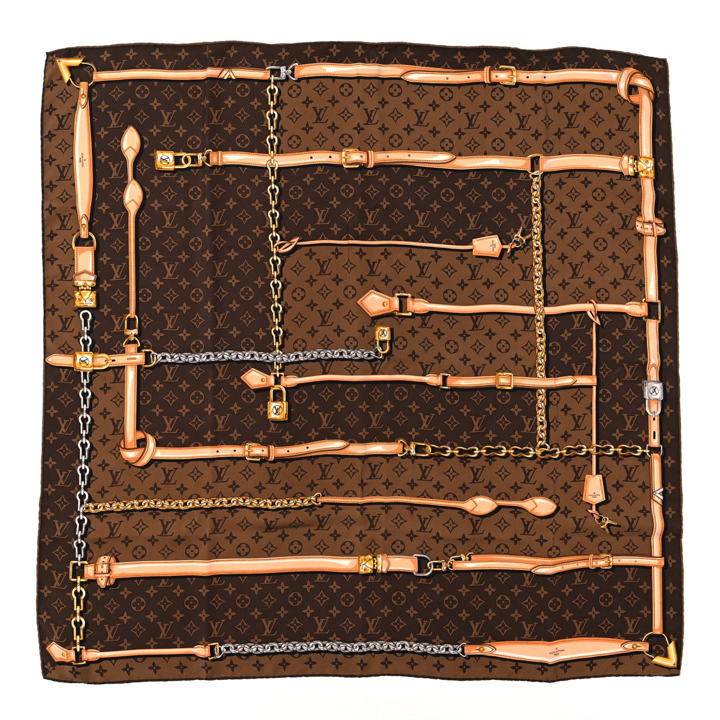 Silk Monogram Confidential Square Scarf Brown
