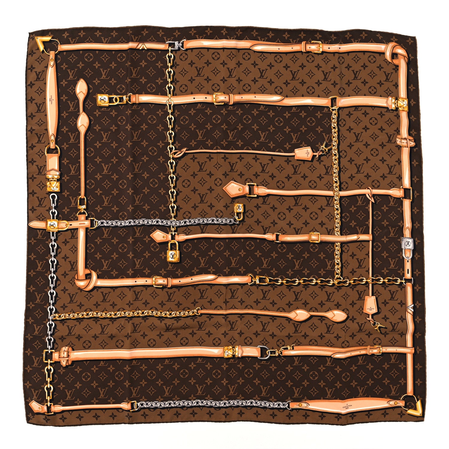 Louis Vuitton Silk Monogram Confidential Square Scarf Brown 1 of 3