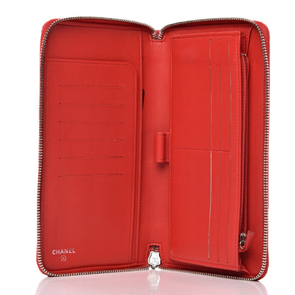 Chanel Lambskin Quilted Large Zip Around Organizer Wallet Red 5 of 14