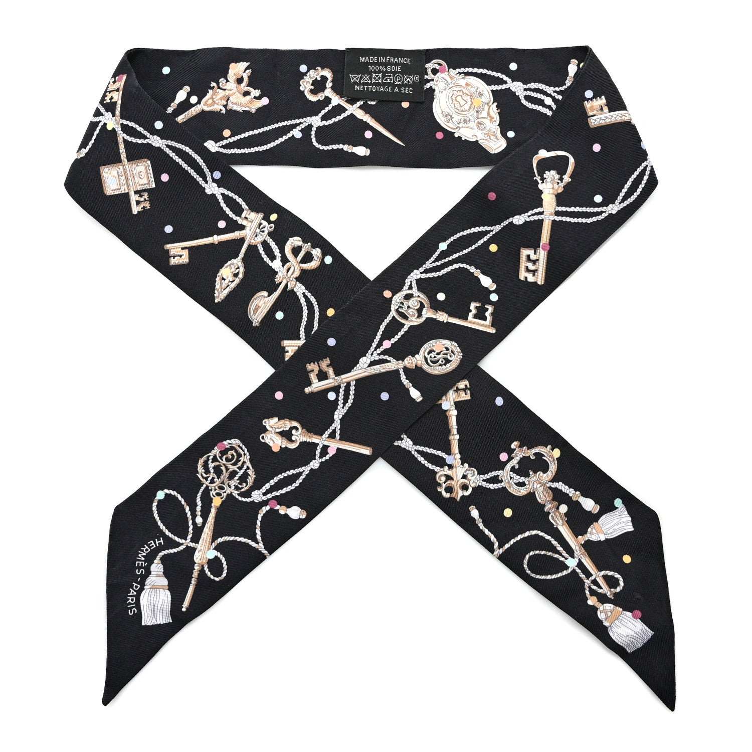 Hermes Silk Les Cles A Pois Twilly Black Beige Rose Multicolor 1 of 4